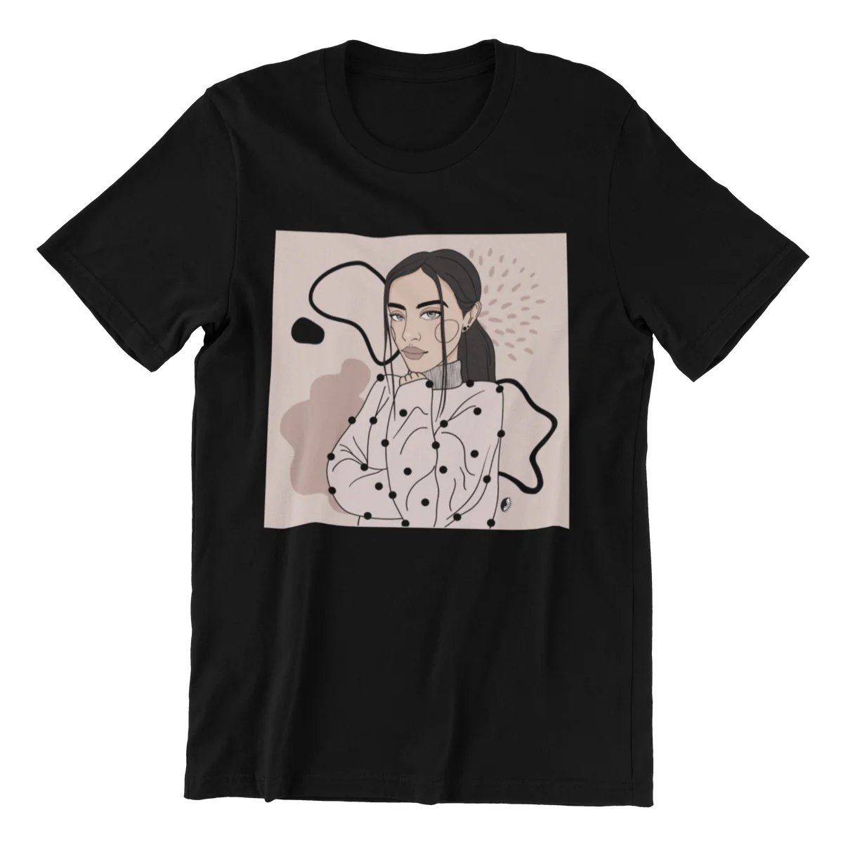 1. Unisex black organic cotton T-shirt with abstract illustration by Getter Tiivits