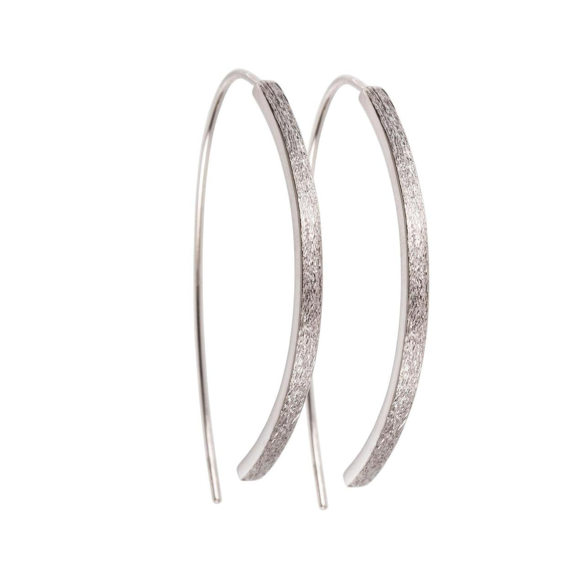 2. Studio image of MyaMoon Small Arch Earrings in 925 silver with rhodium plating, featuring elegant arch-shaped design