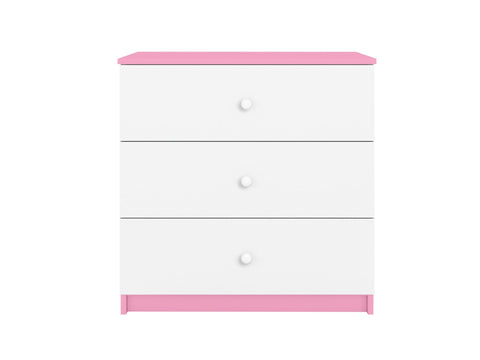 2. White chest of drawers with pink accents from the Babydreams collection in a studio setting