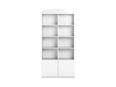 2. White Babydreams double shelf with open and closed shelving, studio shot