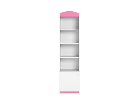 3. Babydreams single shelf with pink accents, featuring four open shelves and one closed shelf, shown on a white background