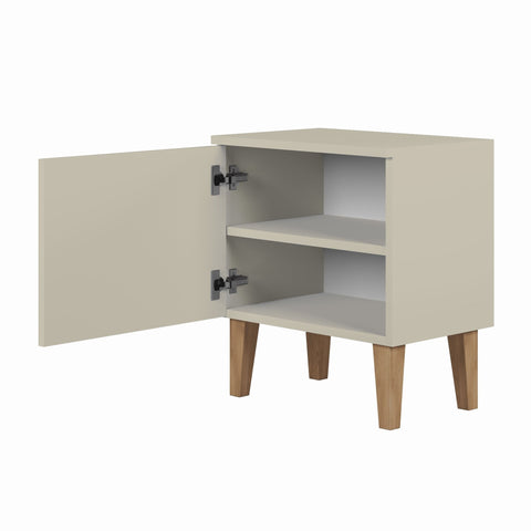 4. Open Kubi cashmere bedside table showing internal shelf and storage space