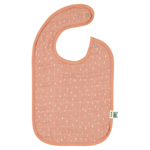 3. Single Trixie Baby bib in Rosy Rabbit design with white dotted pattern on pink background, made from organic cotton