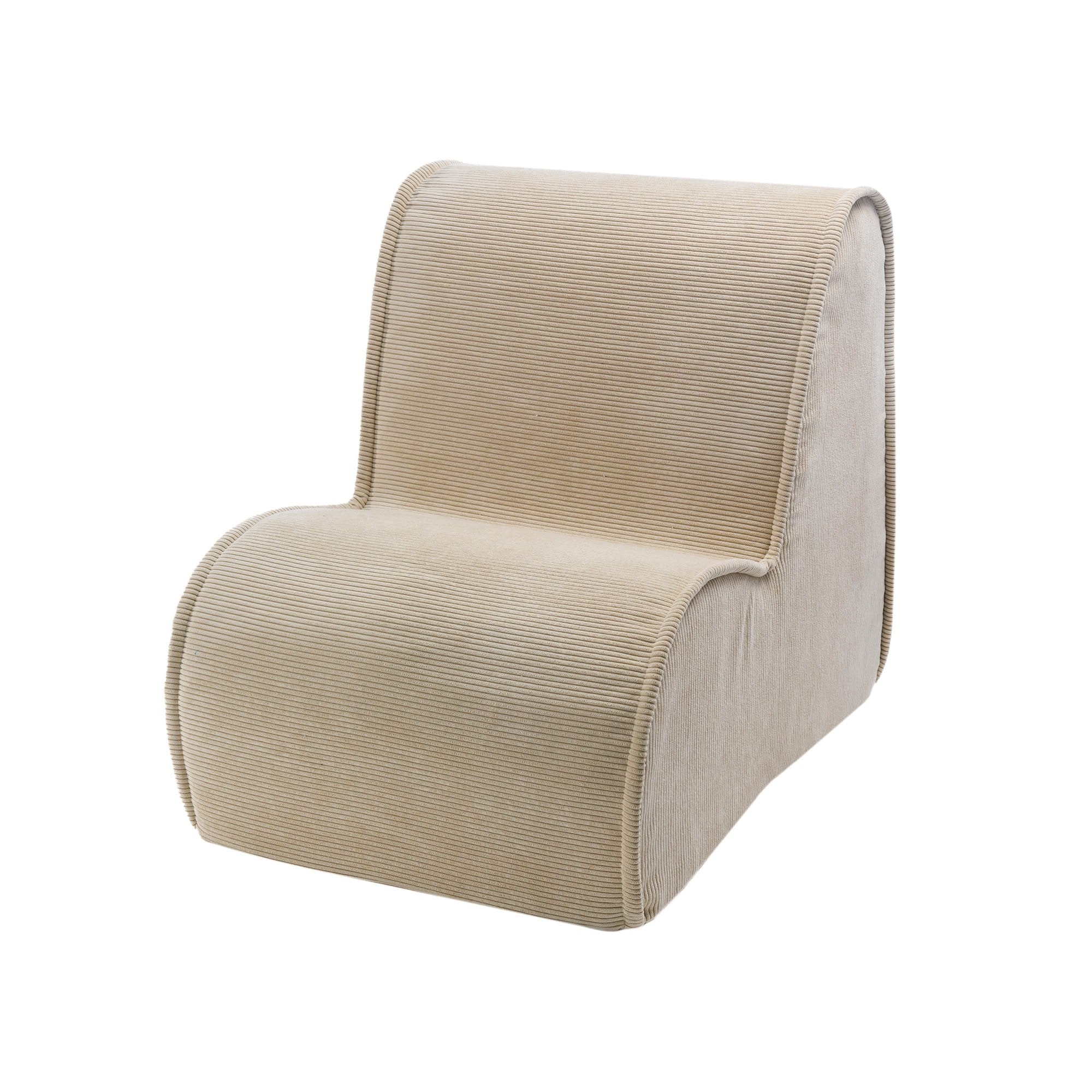 1. Children's sand-colored corduroy armchair by MeowBaby shown in a studio setting highlighting its ergonomic design and soft texture