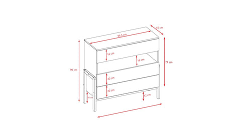 5. Size chart for Victor chest of drawers showing dimensions in centimeters