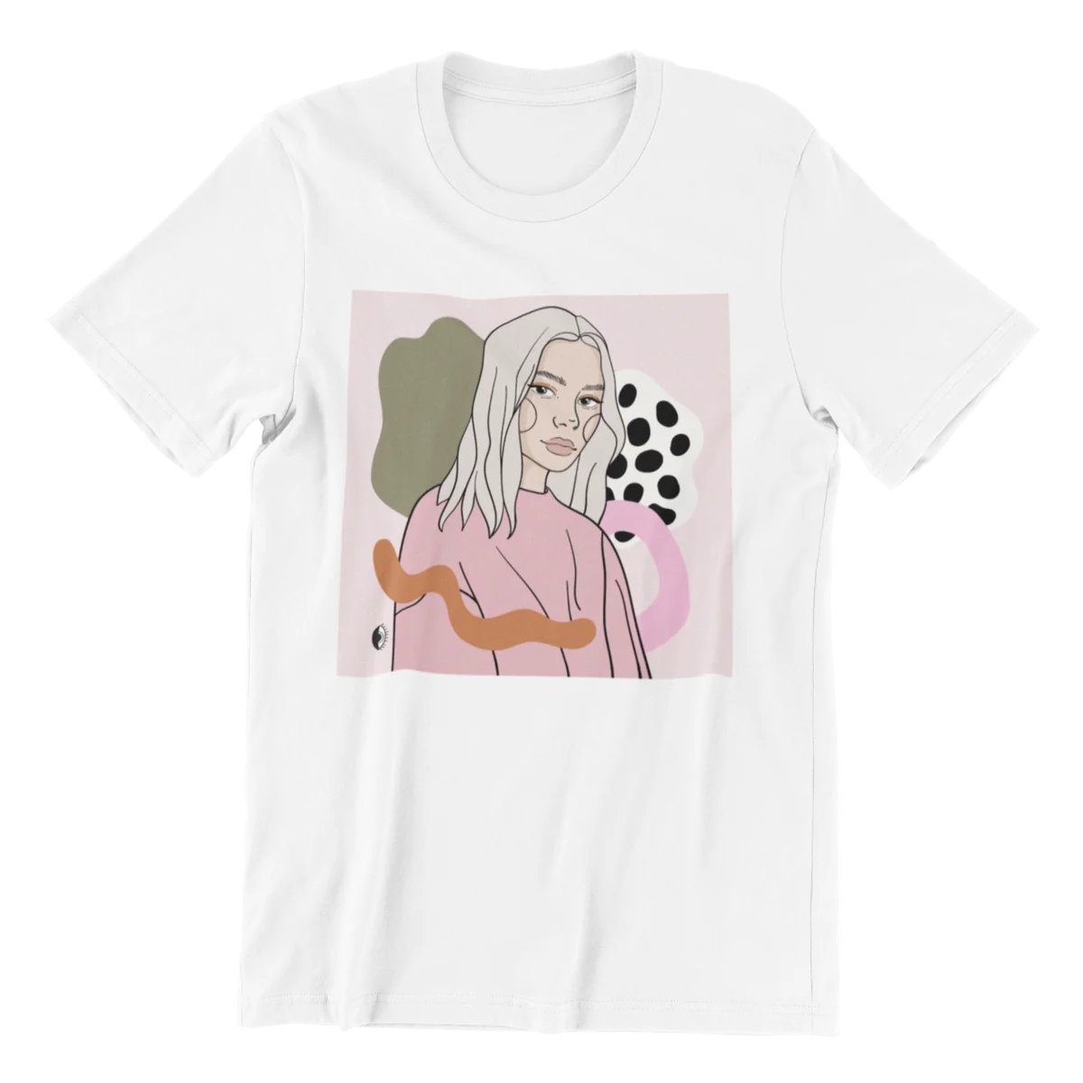 1. Unisex white organic cotton T-shirt with Getter Tiivits illustration, studio shot
