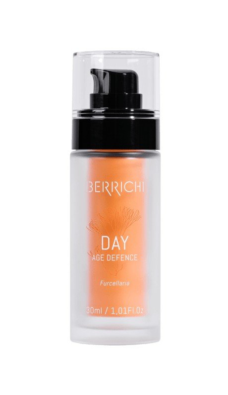 4. Studio shot of Berrichi Day Cream DAY bottle, 30ml, emphasizing sleek design