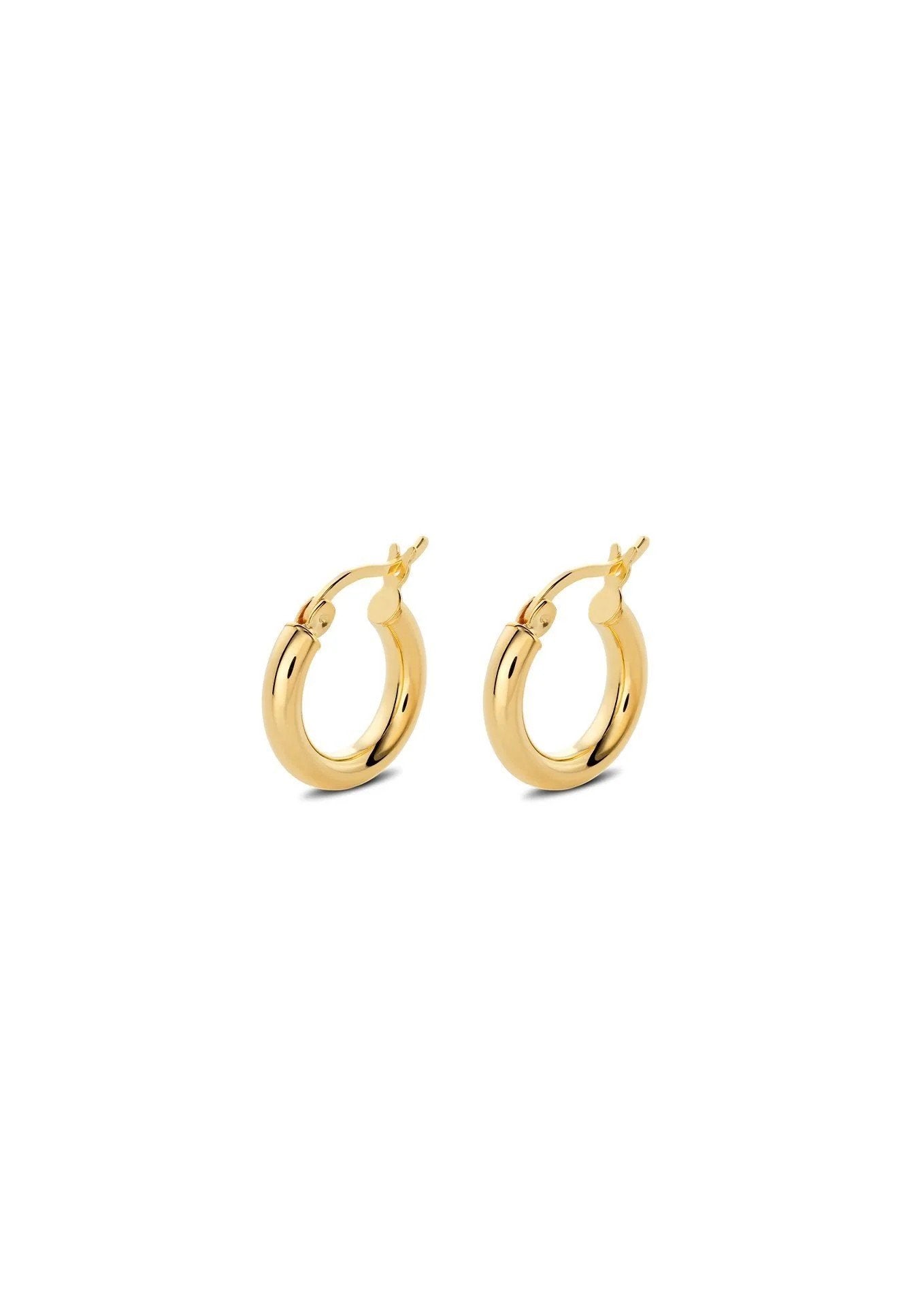 2. Studio image of NO MORE Ella Hoops Earrings in gold, highlighting 925 sterling silver with 24k gold vermeil