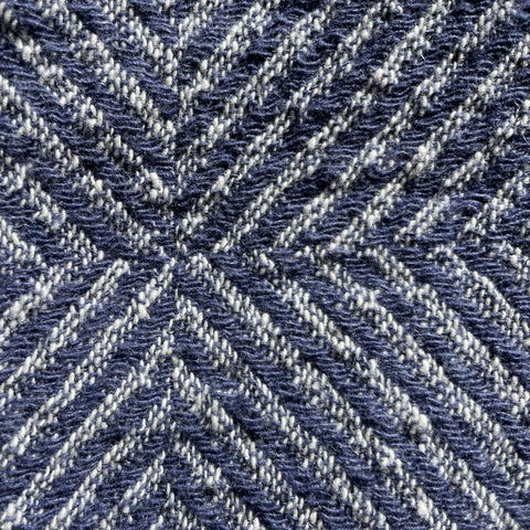 3. Close-up of blue fishbone pattern on linen fabric showing texture and weave detail