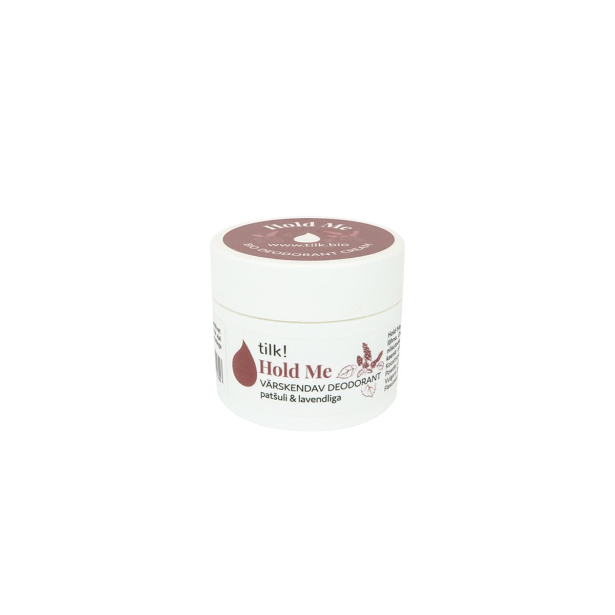 2. Tilk! Hold Me deodorant jar in studio setting, showcasing product label