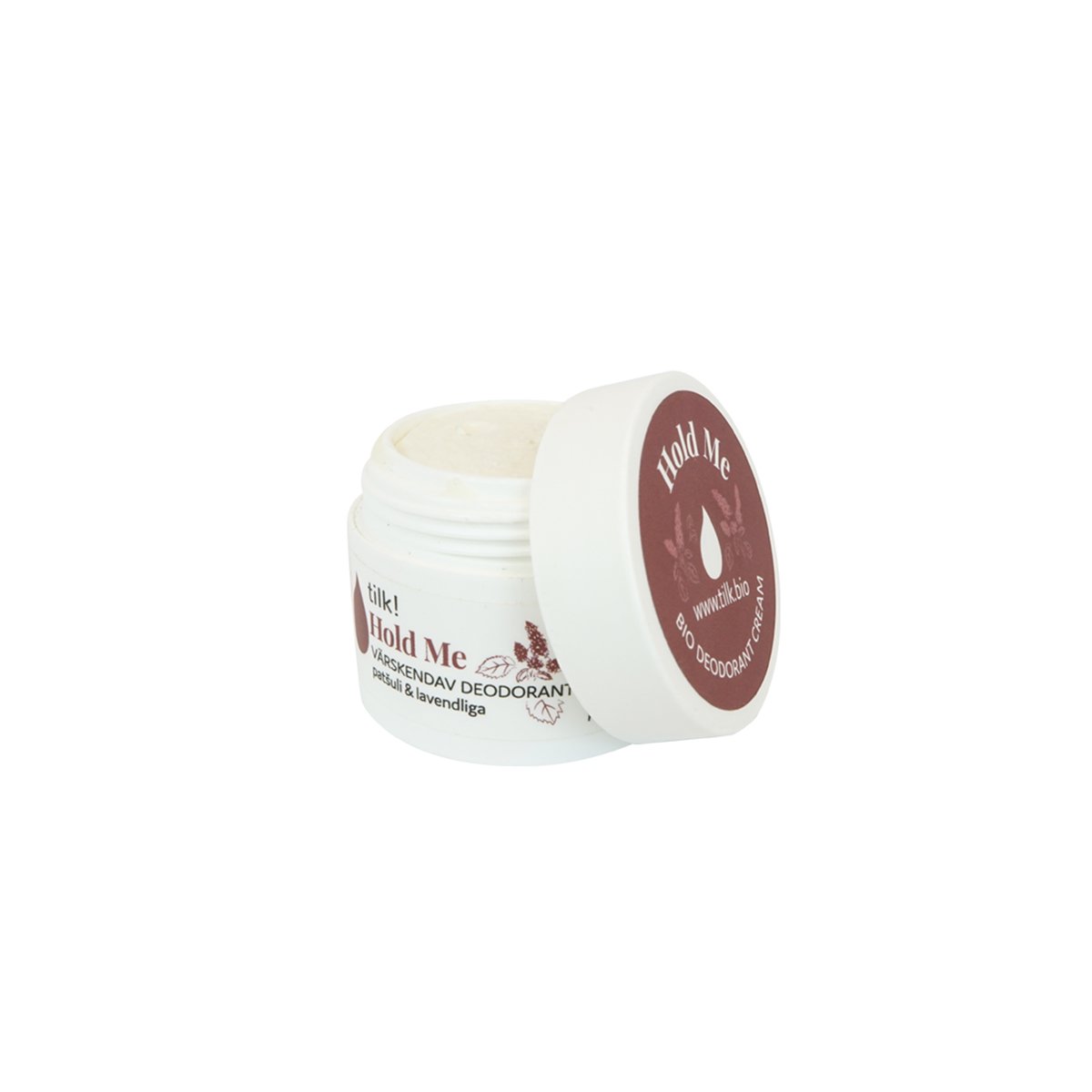 3. Open Tilk! Hold Me deodorant jar, showing cream texture and product label