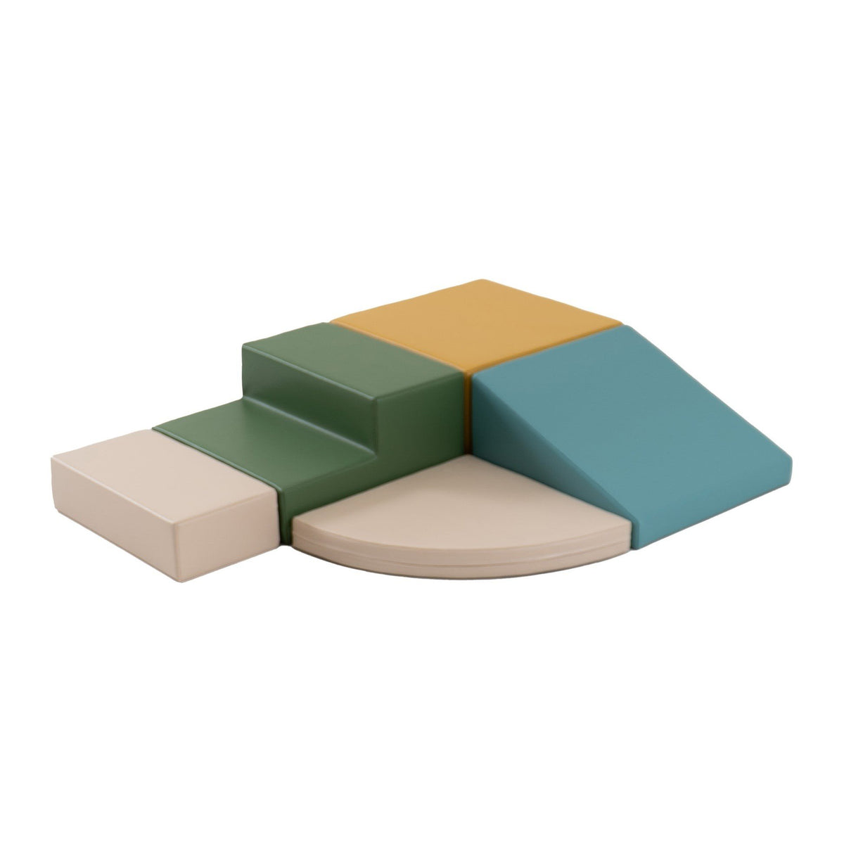 1. IGLU Corner Climber set in pastel turquoise, green, yellow, and beige, arranged in a corner configuration on a white background