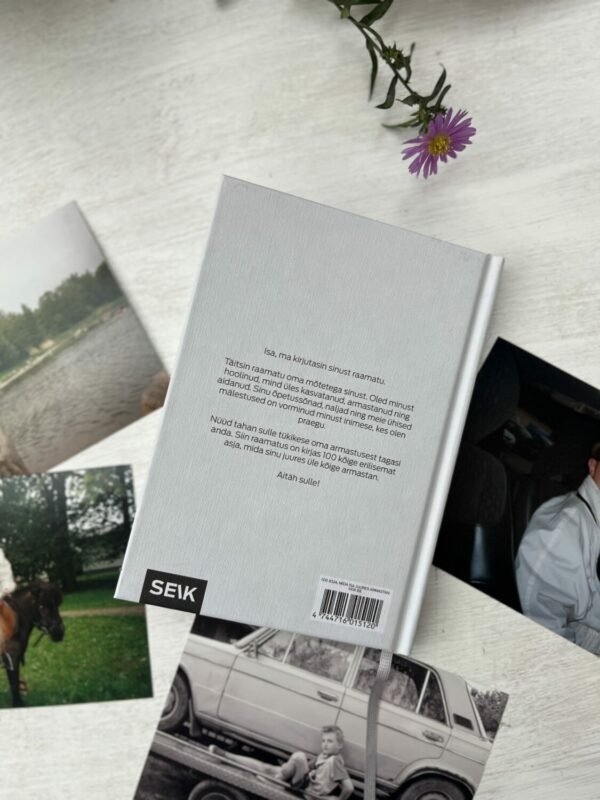 10. Back cover of SEIK '100 ASJA, MIDA ISA JUURES ARMASTAN' book with nostalgic photos, showcasing heartfelt content