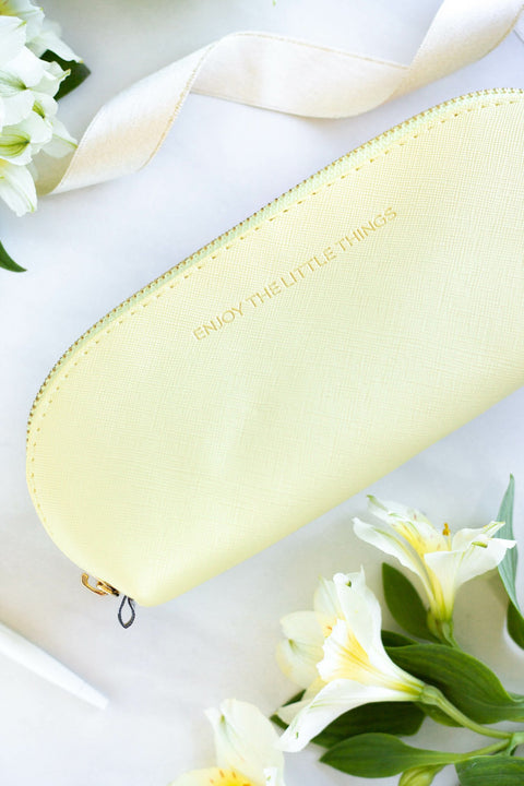 1. SEIK Pencil Case Sunshine in yellow with 'Enjoy the little things' text, surrounded by flowers