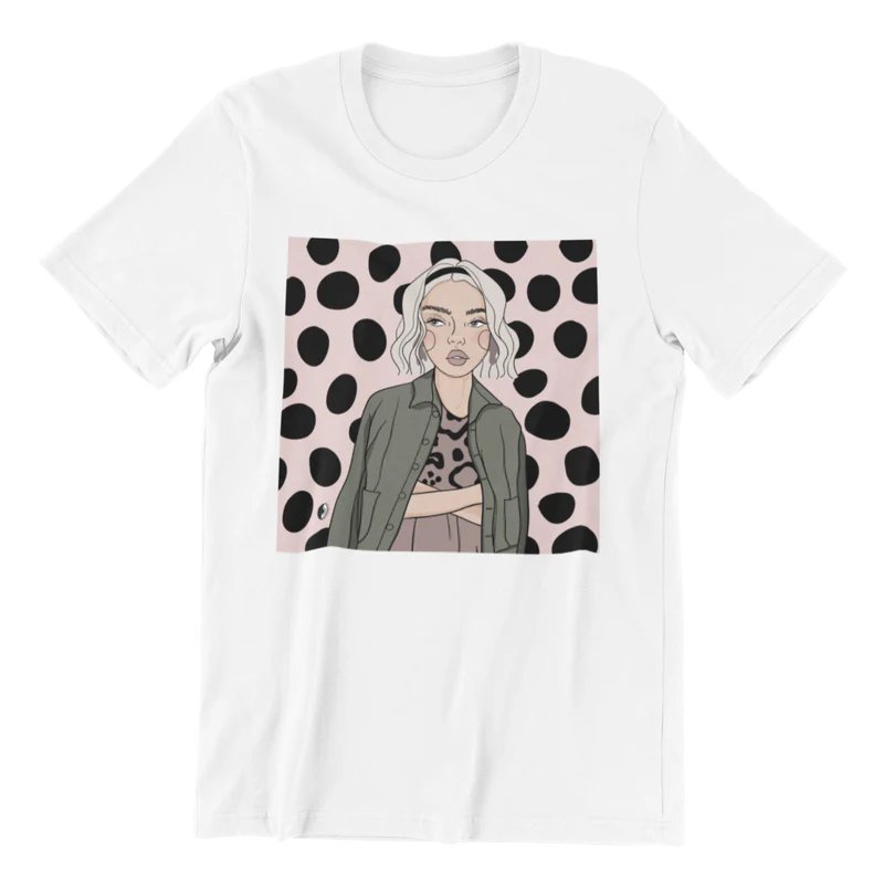 1. Unisex white organic cotton T-shirt with illustration by Getter Tiivits, featuring oversized fit and eco-friendly print