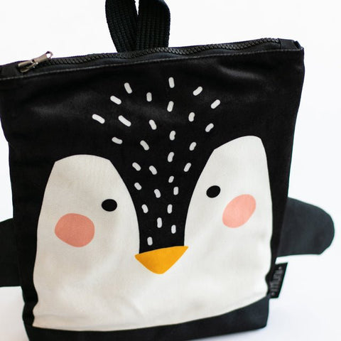 5. Close-up of Muni Penguin backpack showing cute penguin face design