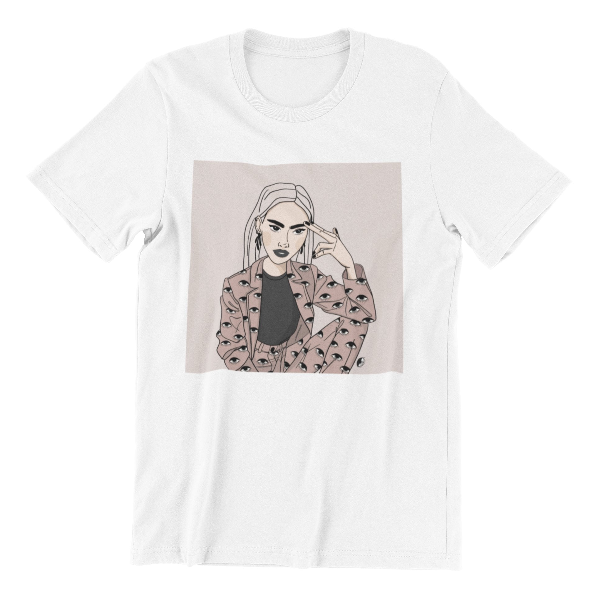 1. Unisex organic cotton t-shirt in white with illustration by Getter Tiivits, oversized fit