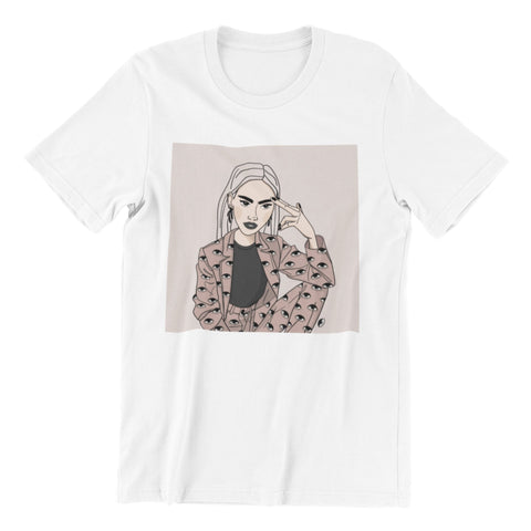 1. Unisex organic cotton t-shirt in white with illustration by Getter Tiivits, oversized fit