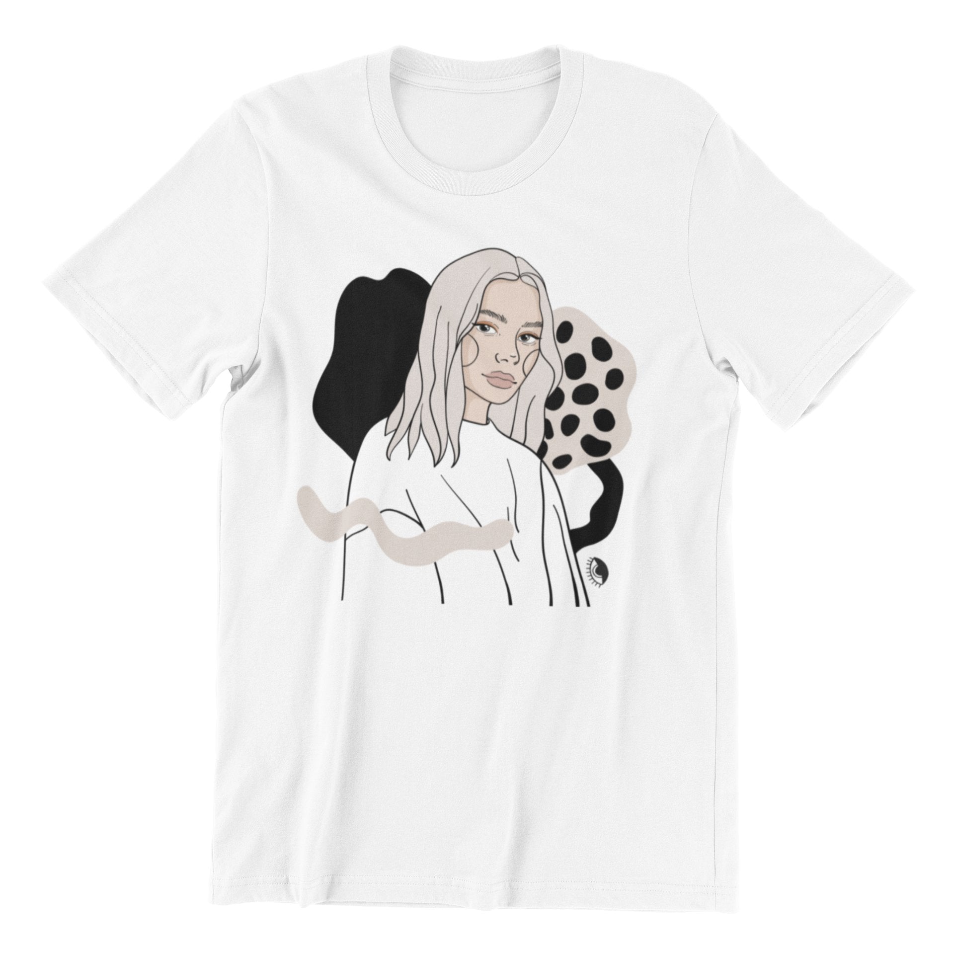 1. Unisex organic cotton t-shirt with black and white illustration by Getter Tiivits, shown in studio setting
