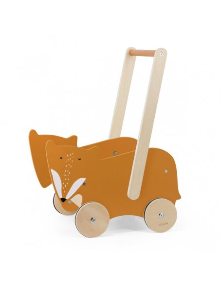5. Studio product shot of wooden cart with Mr. Fox design on white background