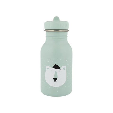 1. Light blue stainless steel bottle with Mr. Polar Bear design, featuring a child-friendly cap and durable construction