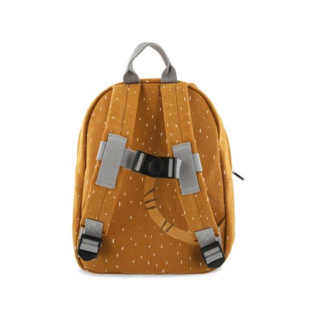 4. Back view of Trixie Baby Mr. Tiger backpack showing adjustable padded shoulder straps and chest strap