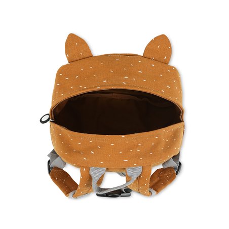 3. Open view of Trixie Baby Mr. Tiger backpack showing spacious main compartment and adjustable straps