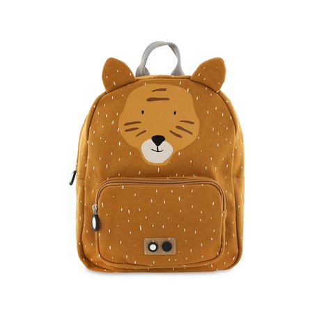 2. Trixie Baby Mr. Tiger backpack with tiger face design and front pocket, shown in studio setting