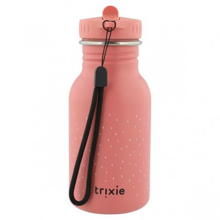 5. Pink stainless steel bottle with flamingo design and black loop, studio shot