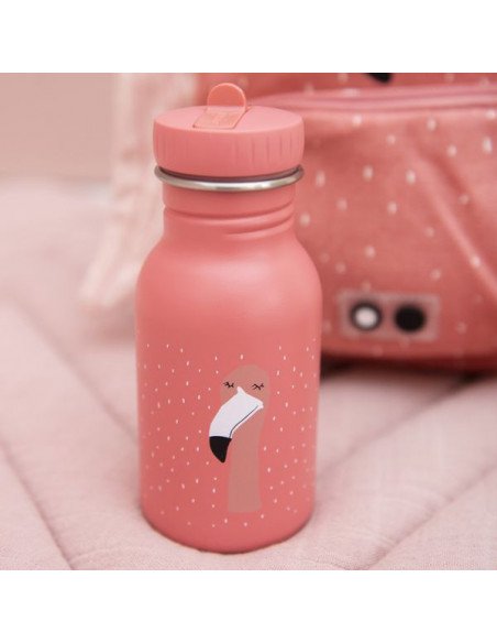 4. Pink stainless steel bottle with flamingo design on pink fabric background