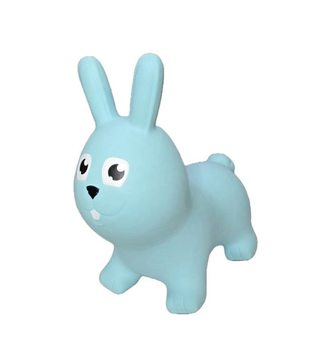 1. Blue bunny-shaped hopper toy with big eyes and ears, made from non-slip food-grade material, suitable for children and adults, shown on a white background