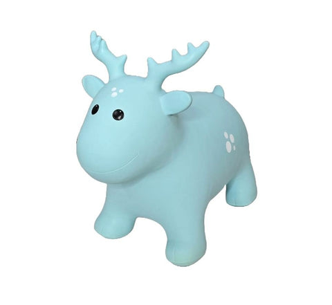 1. Blue moose-shaped hopper toy for children made from non-slip, food-grade material, suitable for indoor and outdoor play, shown in a studio setting.