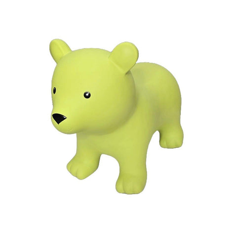 2. Green bear-shaped hopper toy made from non-slip material shown on white background