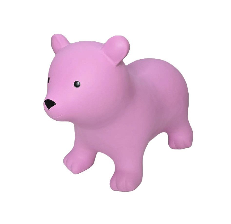 2. Pink bear-shaped hopper toy made from non-slip food-grade material shown in studio setting