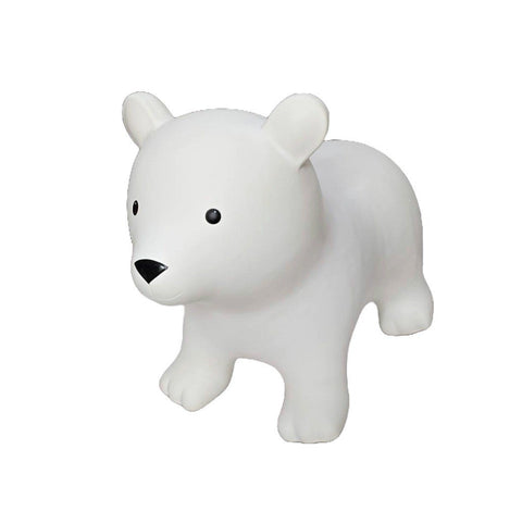 1. White bear-shaped hopper toy for children made from non-slip, food-grade material, suitable for indoor and outdoor play, shown in a studio setting.