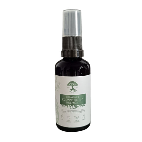 3. Studio image of HOIA homespa natural insect repellent neem oil bottle, showcasing product label and packaging