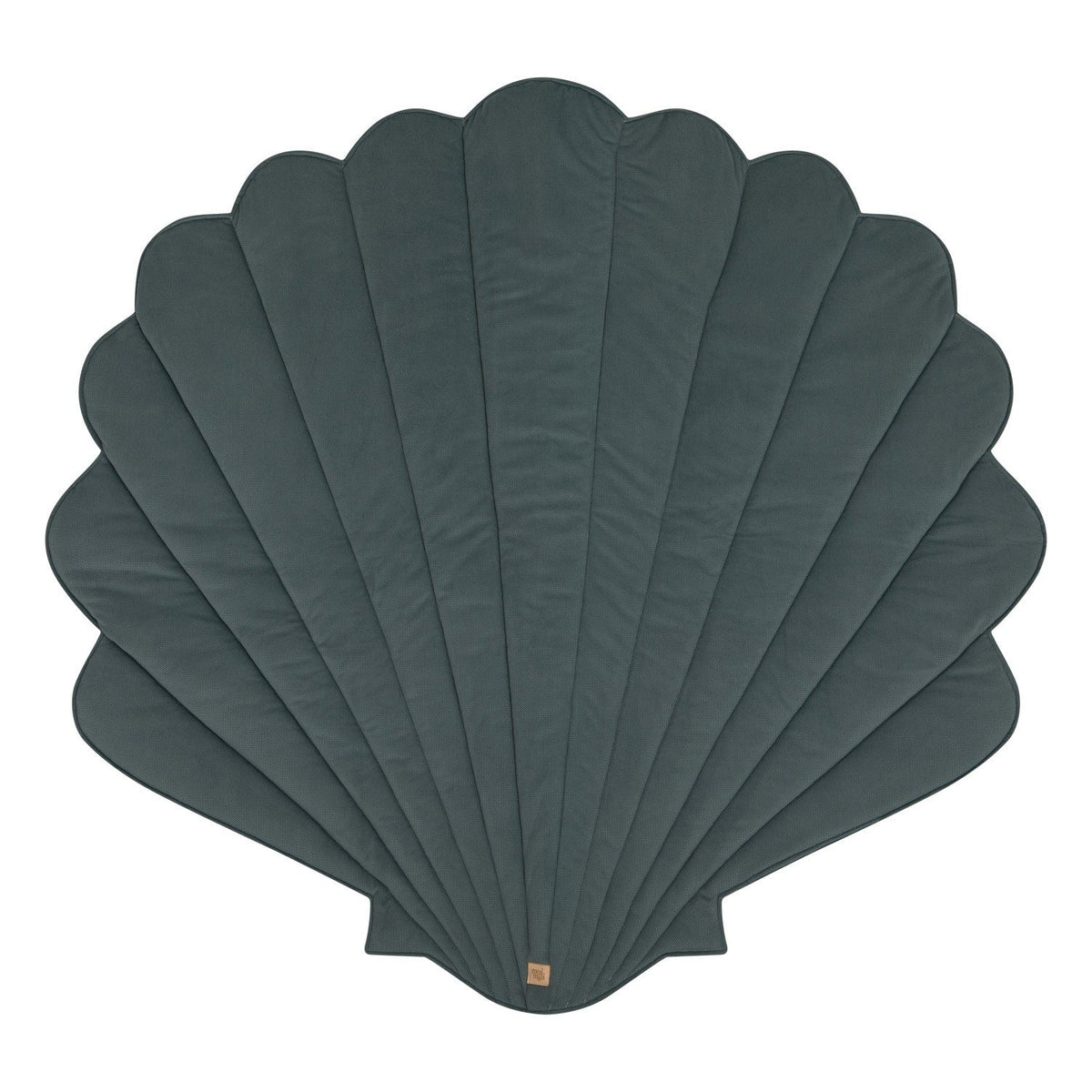 3. Studio shot of blue shell-shaped playmat with quilted texture, highlighting design and material