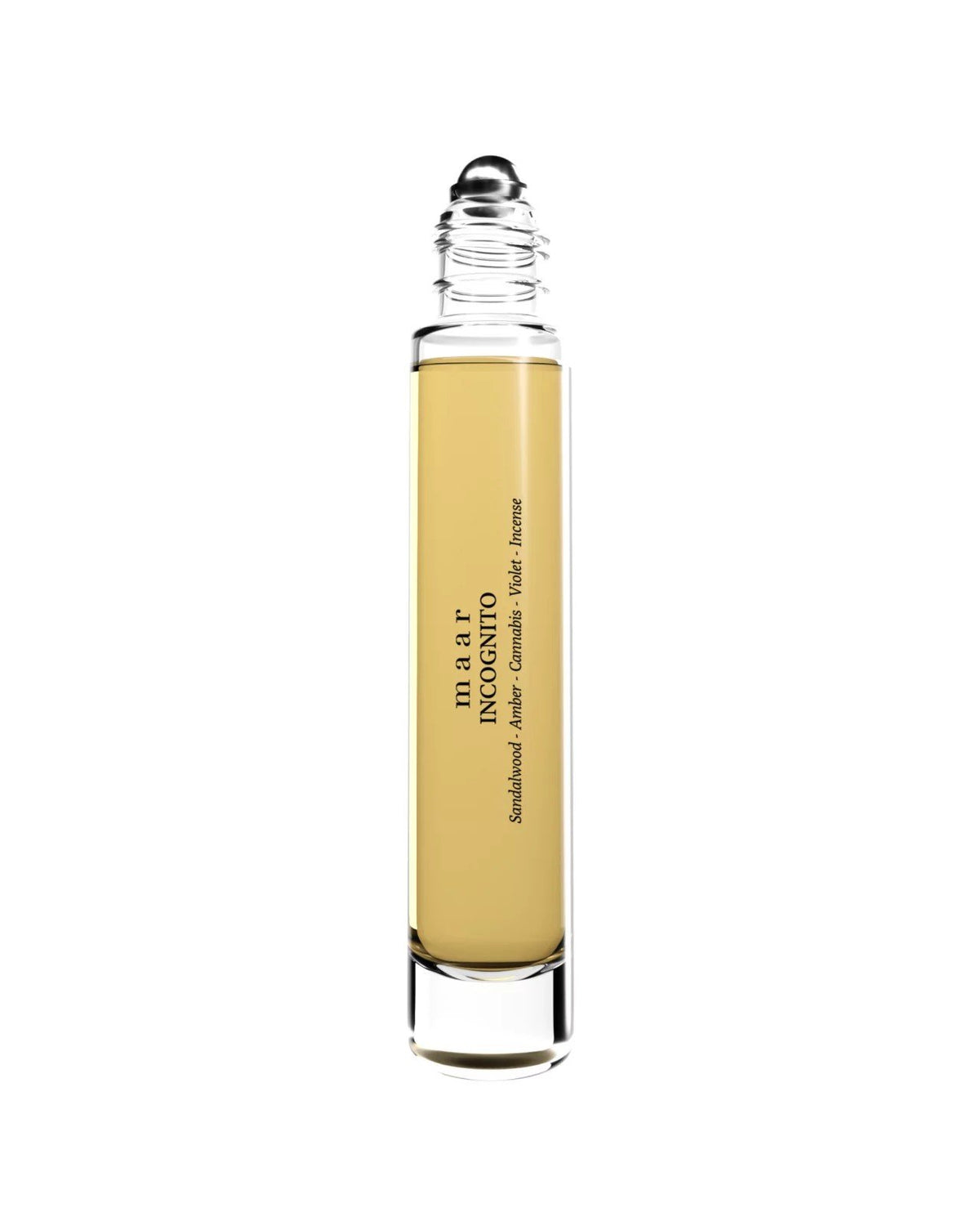 6. maar Incognito perfume oil with roll-on applicator, 10ml glass bottle, studio shot