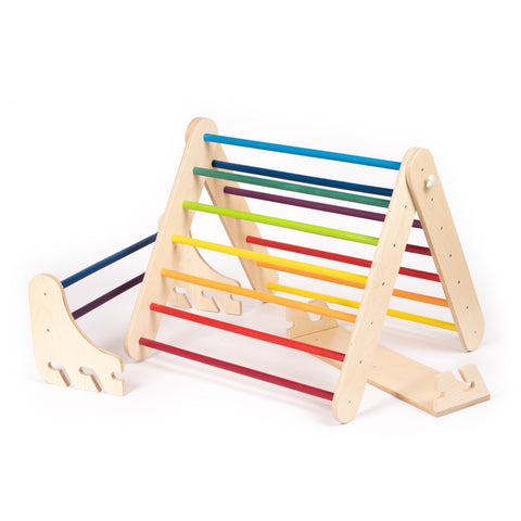 Pikler Triangle Climber with Swedish Wall Add-On (Ages 6mâ7y) - Rainbow