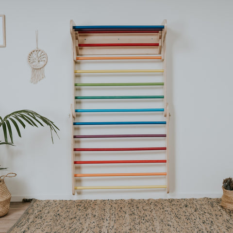 Pikler Triangle Climber with Swedish Wall Add-On (Ages 6mâ7y) - Rainbow