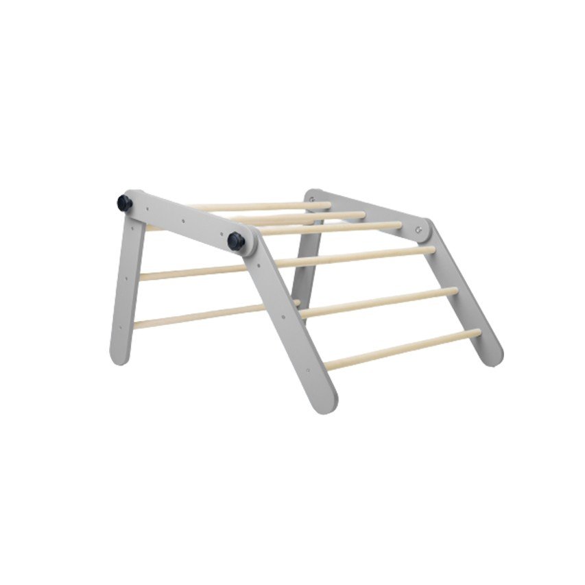 5. Studio shot of a wooden Pikler triangle with three sections on a white background