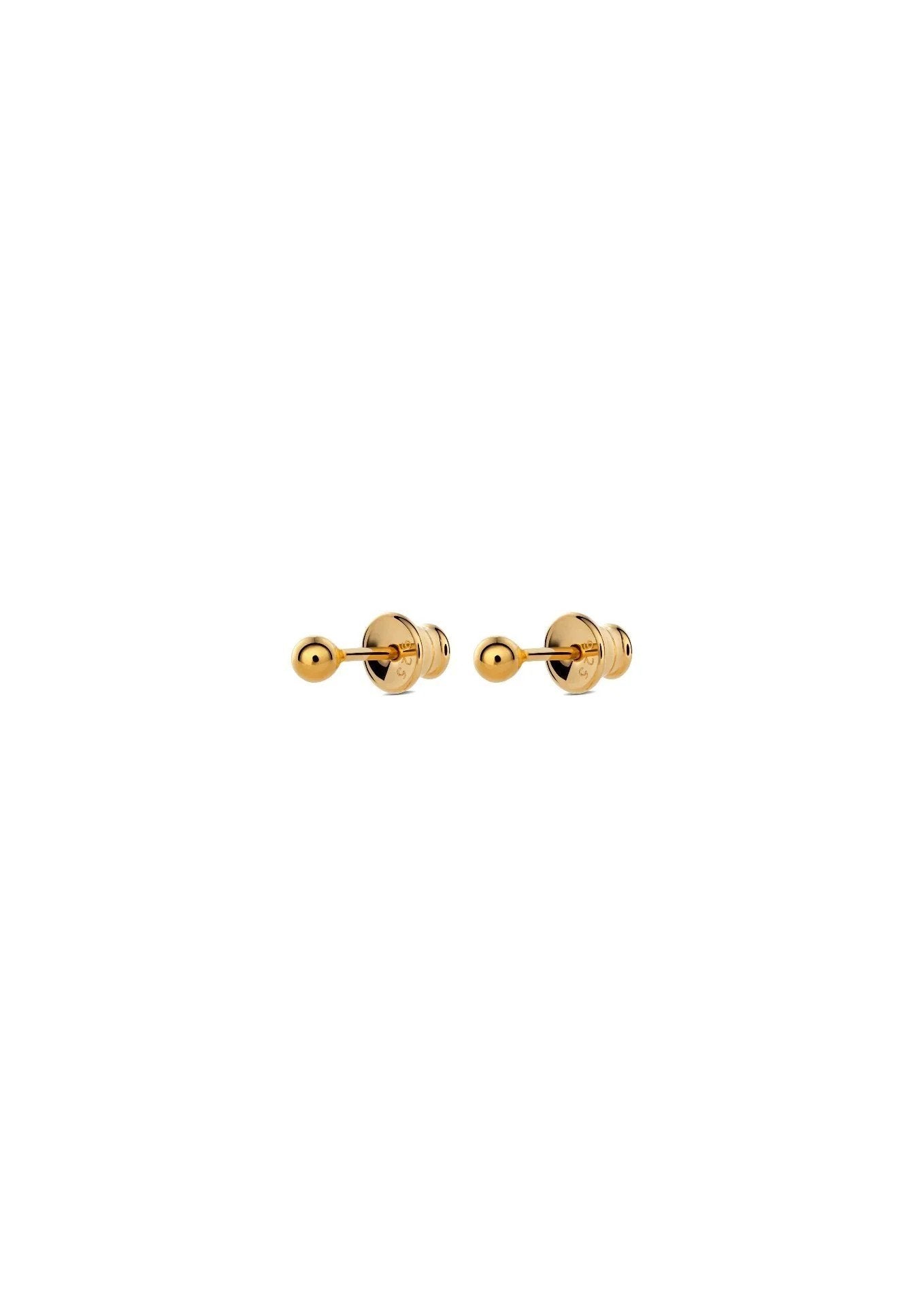 6. Studio shot of NO MORE gold pin-up earrings with 3mm bubble design and push-back closure