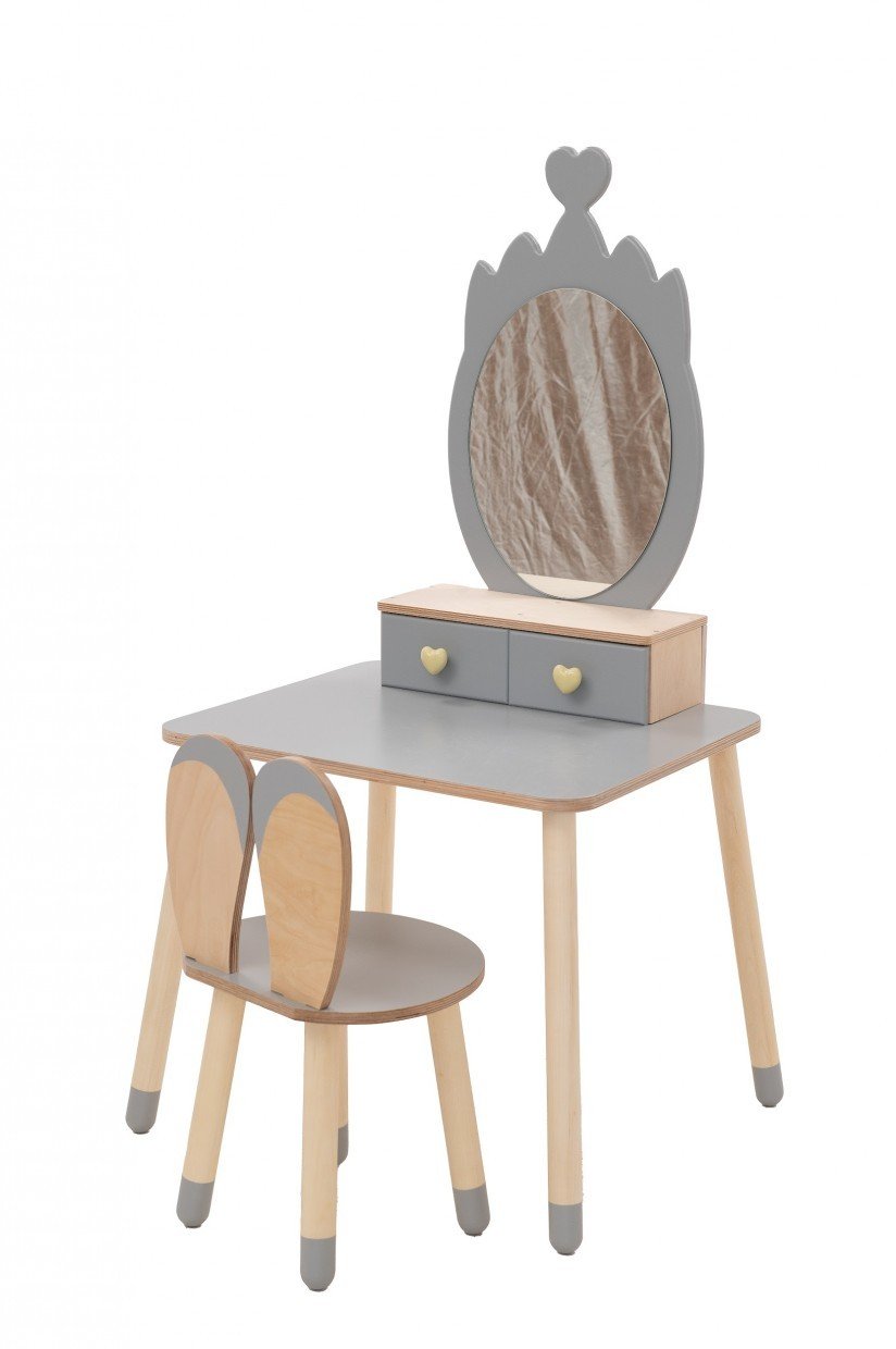 9. Studio shot of grey princess beauty table with heart-shaped mirror and matching chair