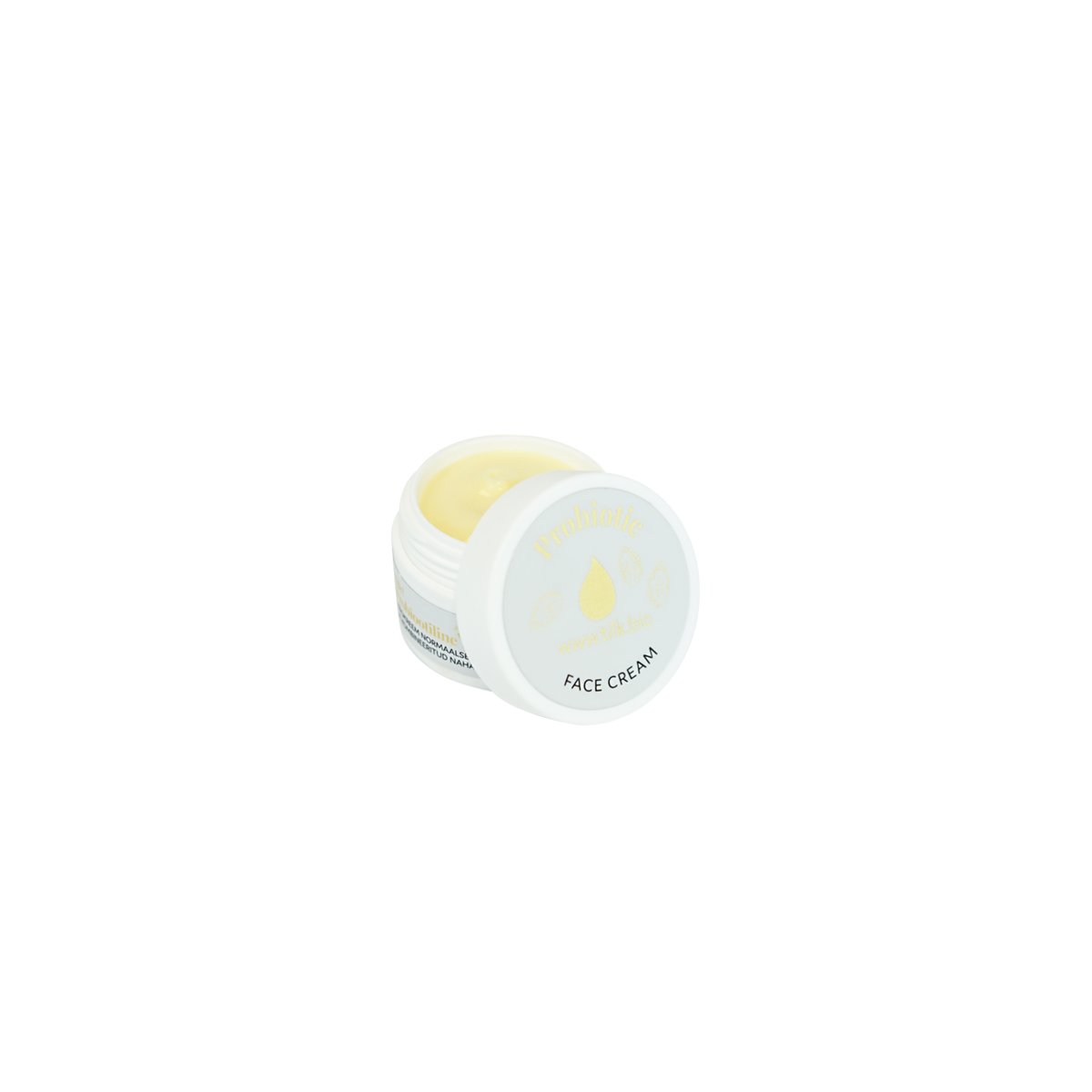 4. Open jar of Tilk! Probiotic Face Cream showing cream texture, studio shot