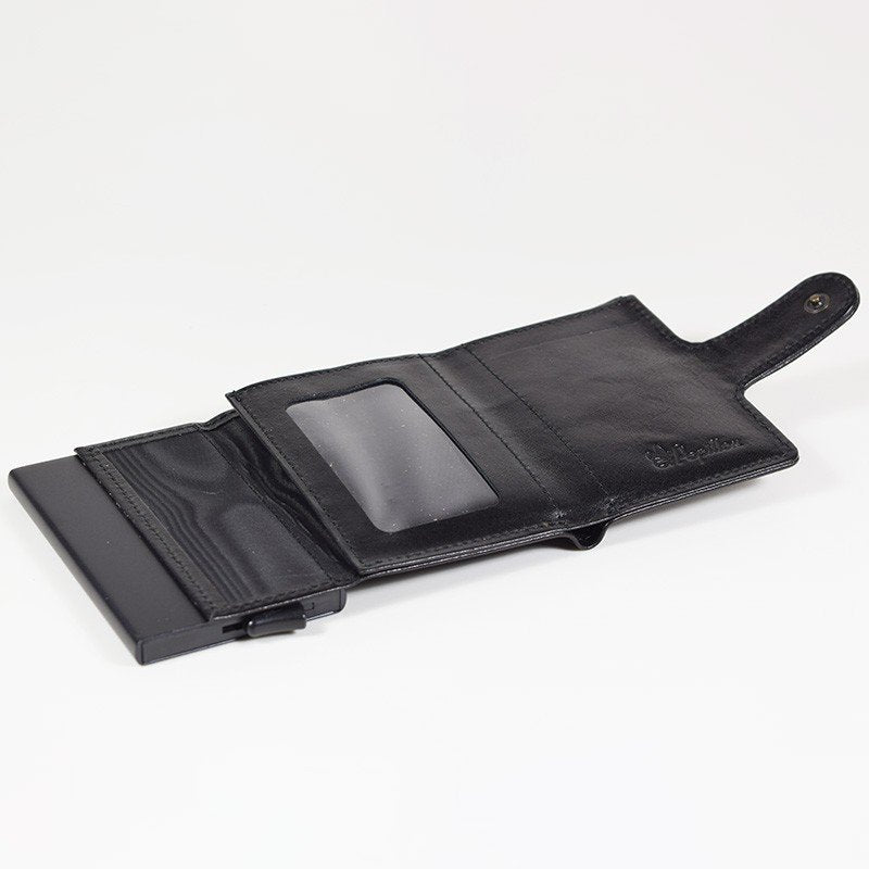 6. Open Papillon Leather Wallet 40-25 in black, showing card holder and ID window