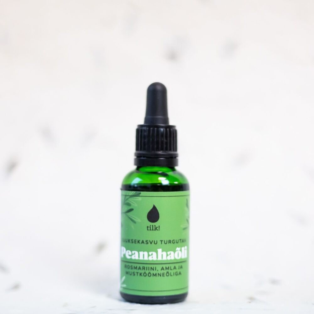 2. Tilk! Scalp Oil for boosting hair growth, 30ml, in green bottle with dropper, featuring black cumin and rosemary extracts