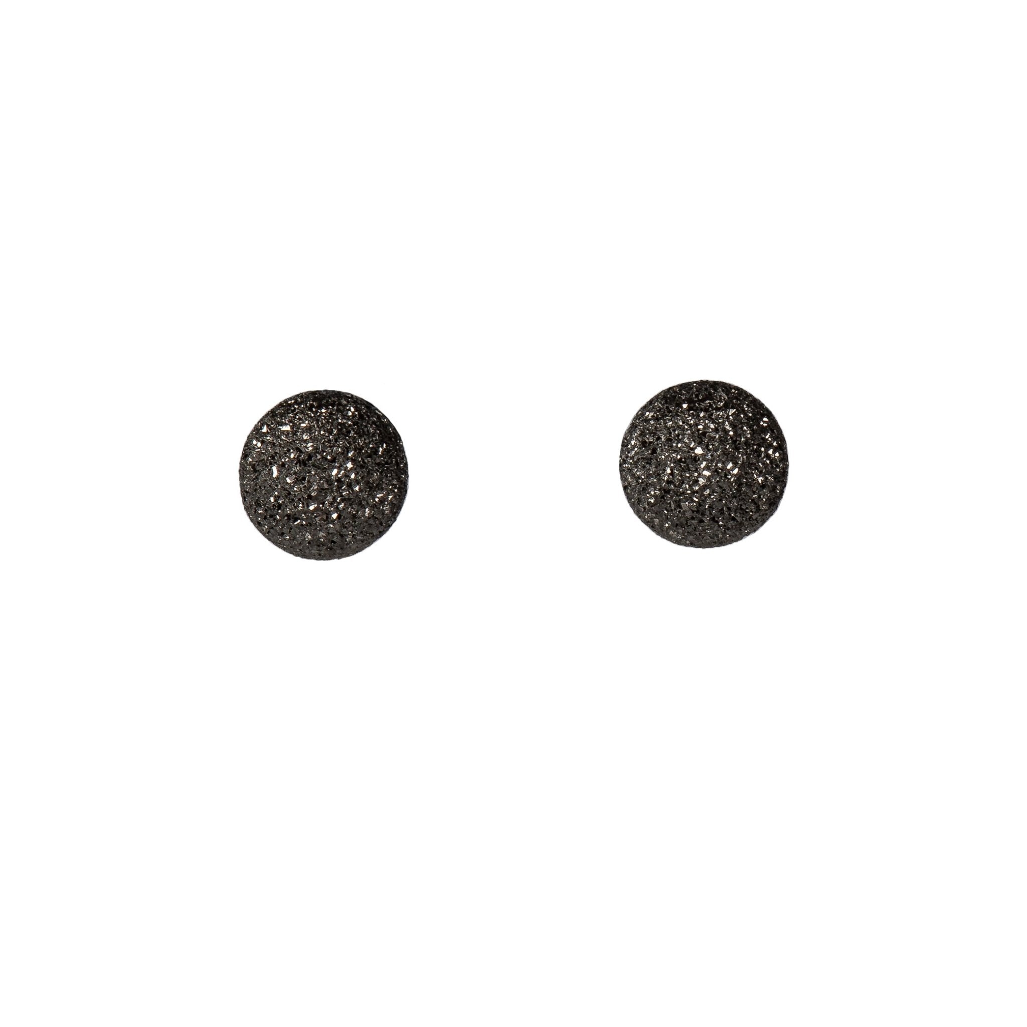 1. MyaMoon Sugarball Earrings in black plating, shown in studio setting