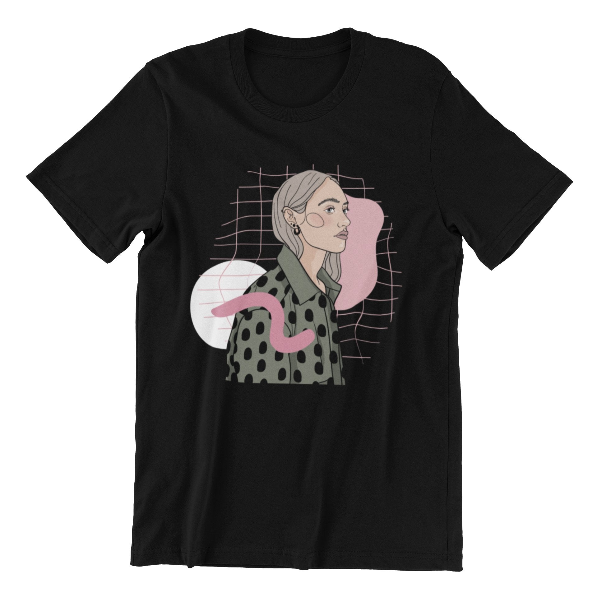 1. Unisex black organic cotton T-shirt with illustration by Getter Tiivits, featuring oversized fit and eco-friendly print