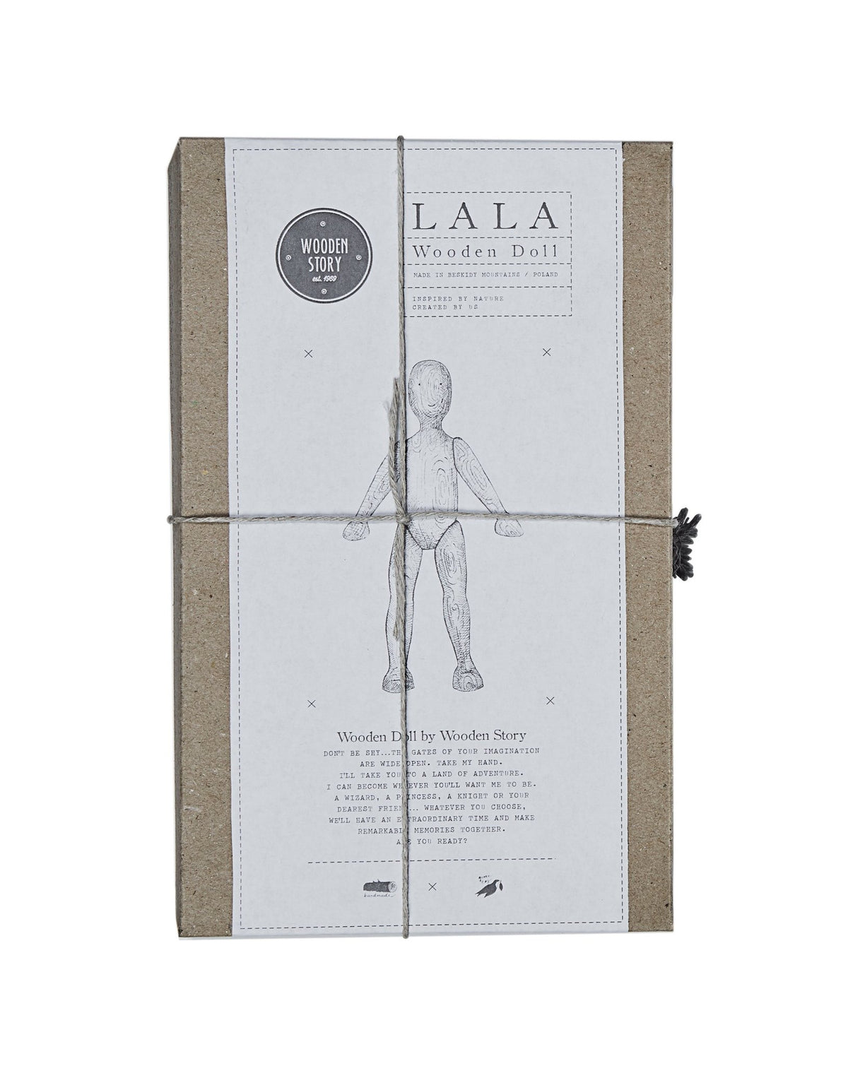 4. Top view of Wooden Story packaging box with doll illustration and branding