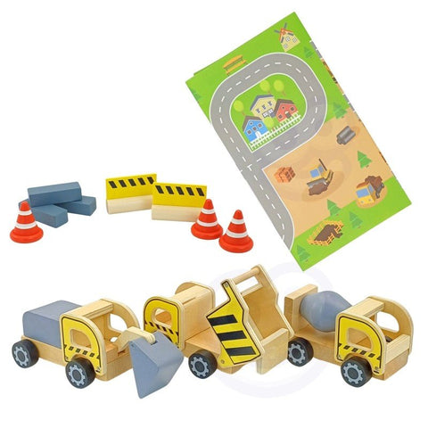 5. Woopie Green wooden construction vehicles and accessories with play mat